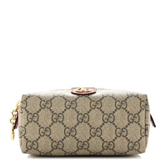 Soft GG Supreme Monogram Calfskin Small Ophidia Cosmetic Case Beige Ebony Hibiscus Red