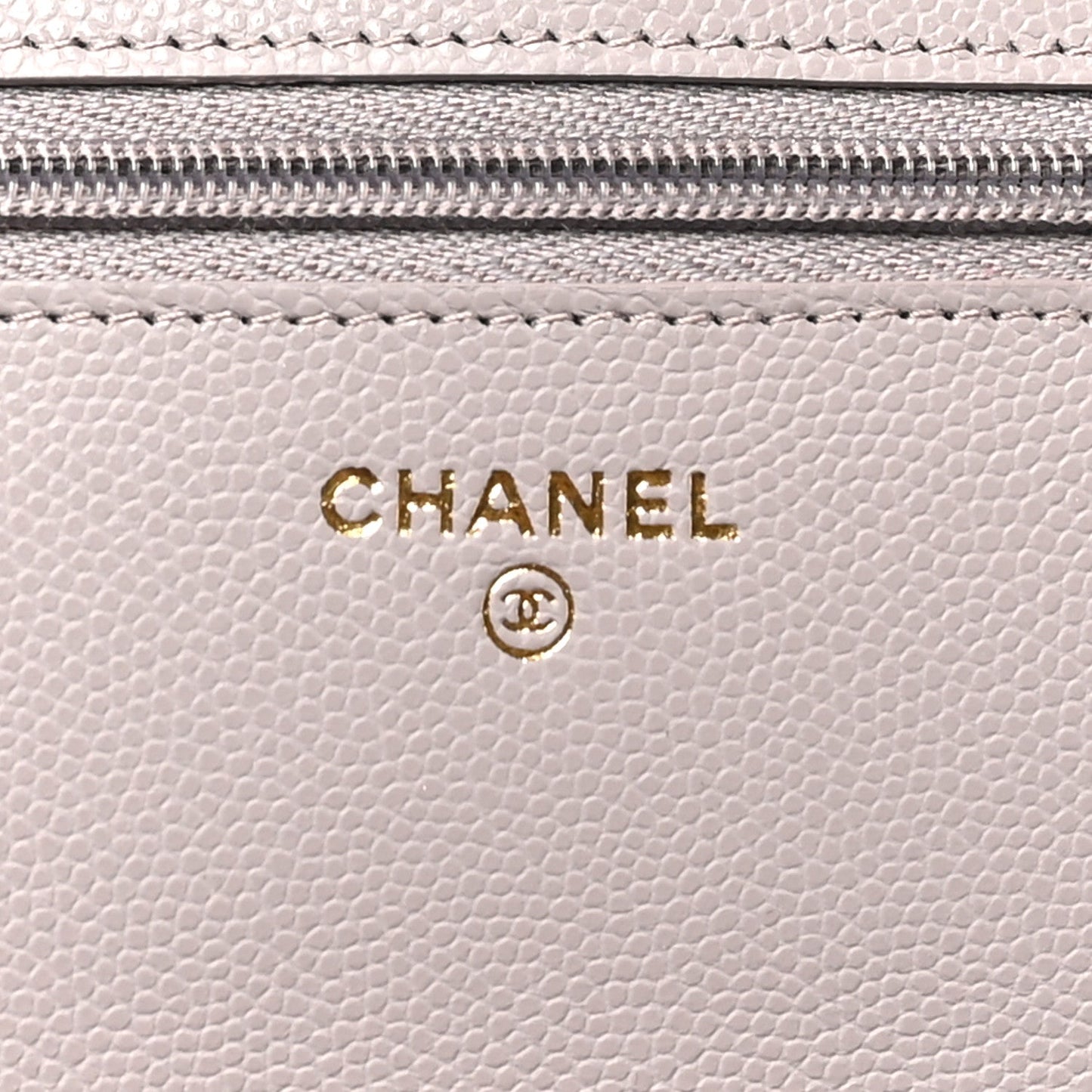 Grained Calfskin Quilted Strass CC Wallet On Chain WOC Dark Grey
