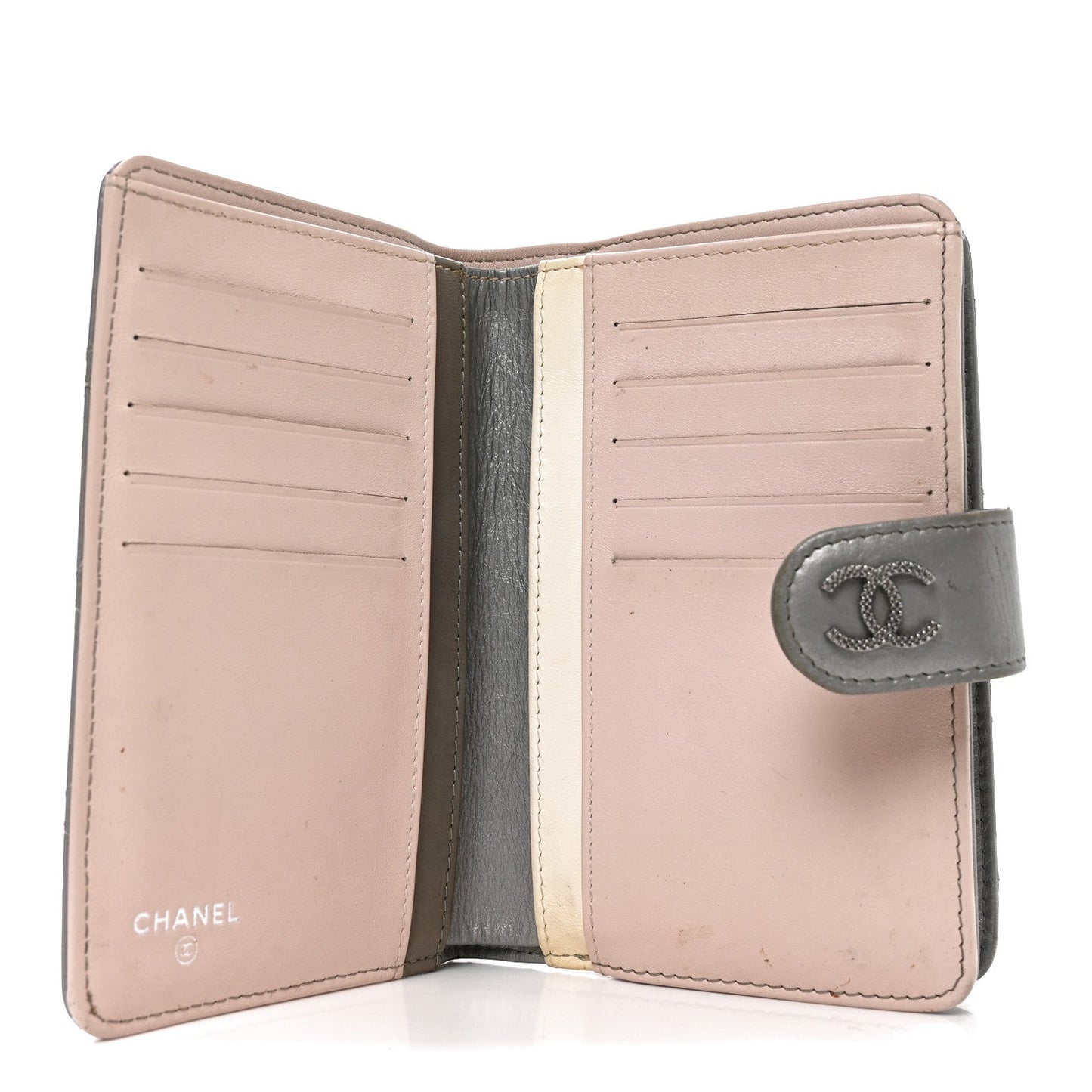 Metallic Aged Calfskin Quilted Palette Flap Wallet Silver