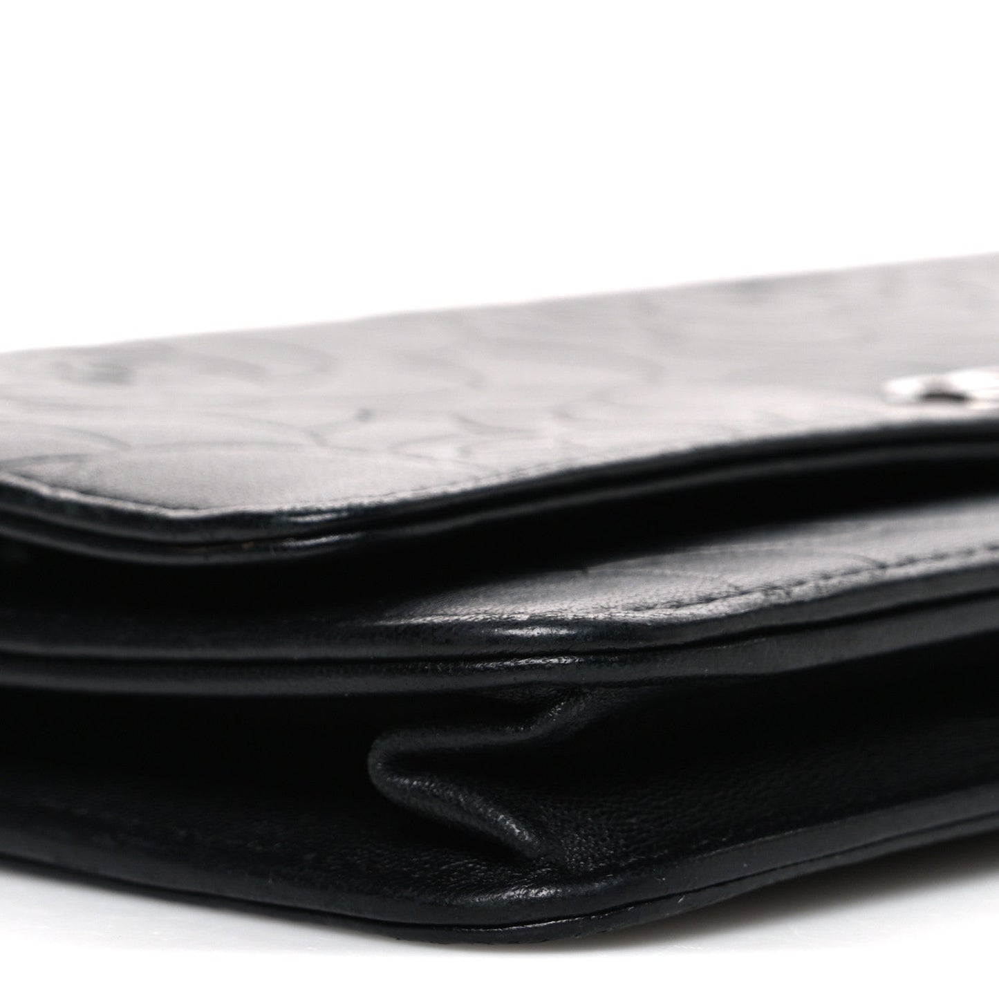 Lambskin Camellia Embossed Wallet on Chain WOC Black