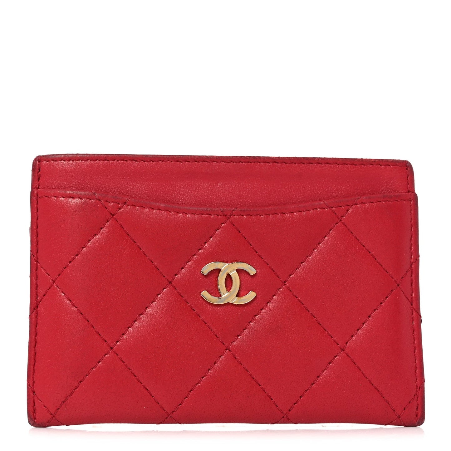Lambskin Quilted Card Holder Red
