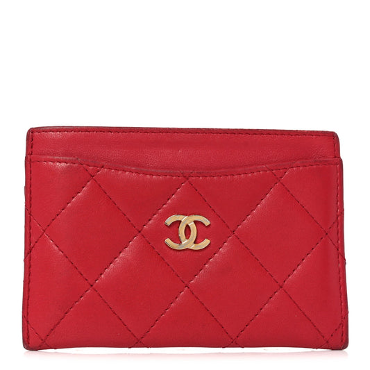 Lambskin Quilted Card Holder Red