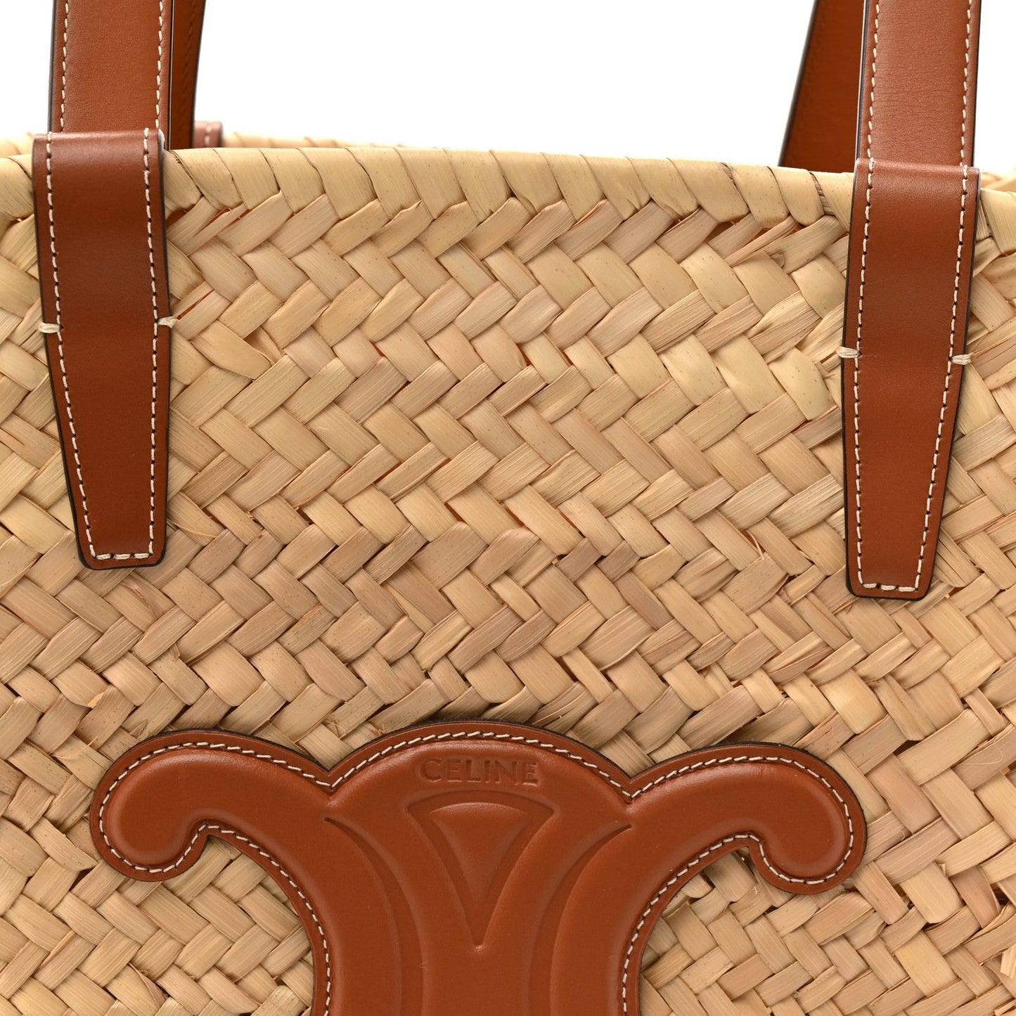 Raffia Calfskin Triomphe Medium Panier Tan