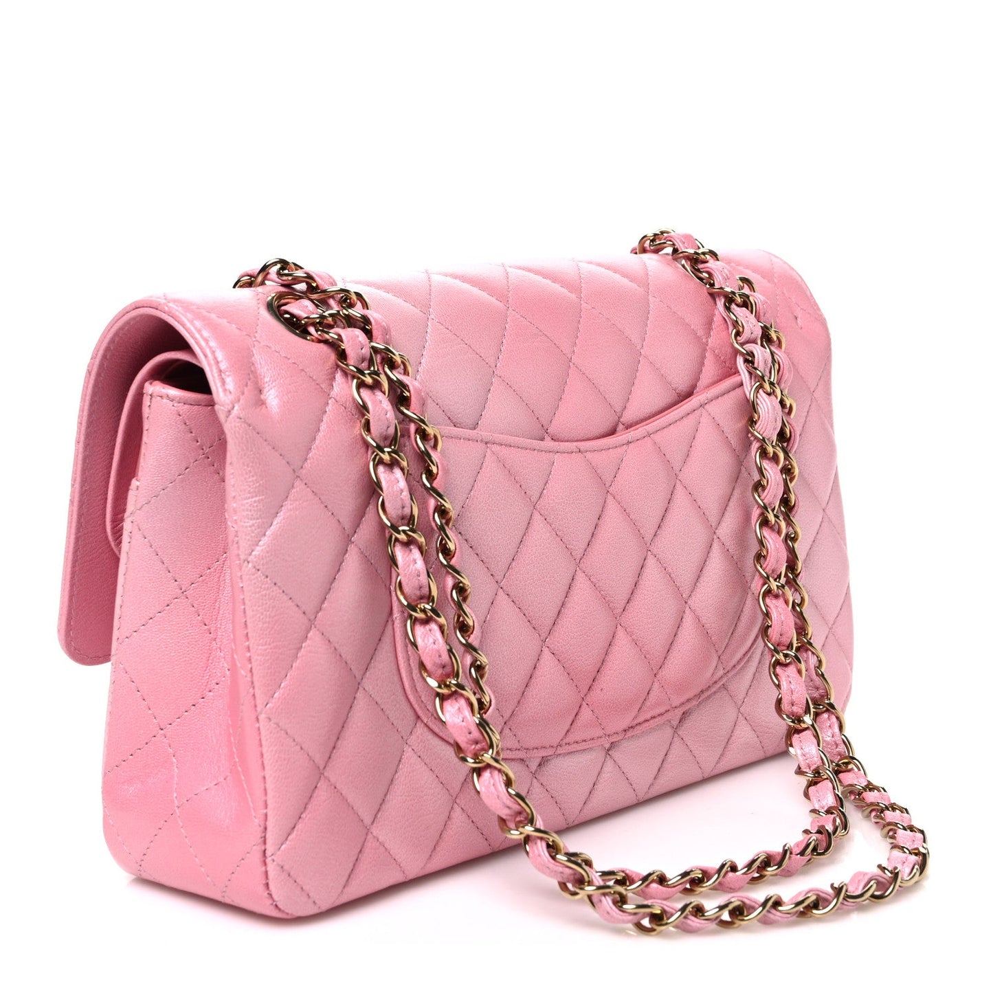 Iridescent Caviar Quilted Medium Double Flap Rose Pink