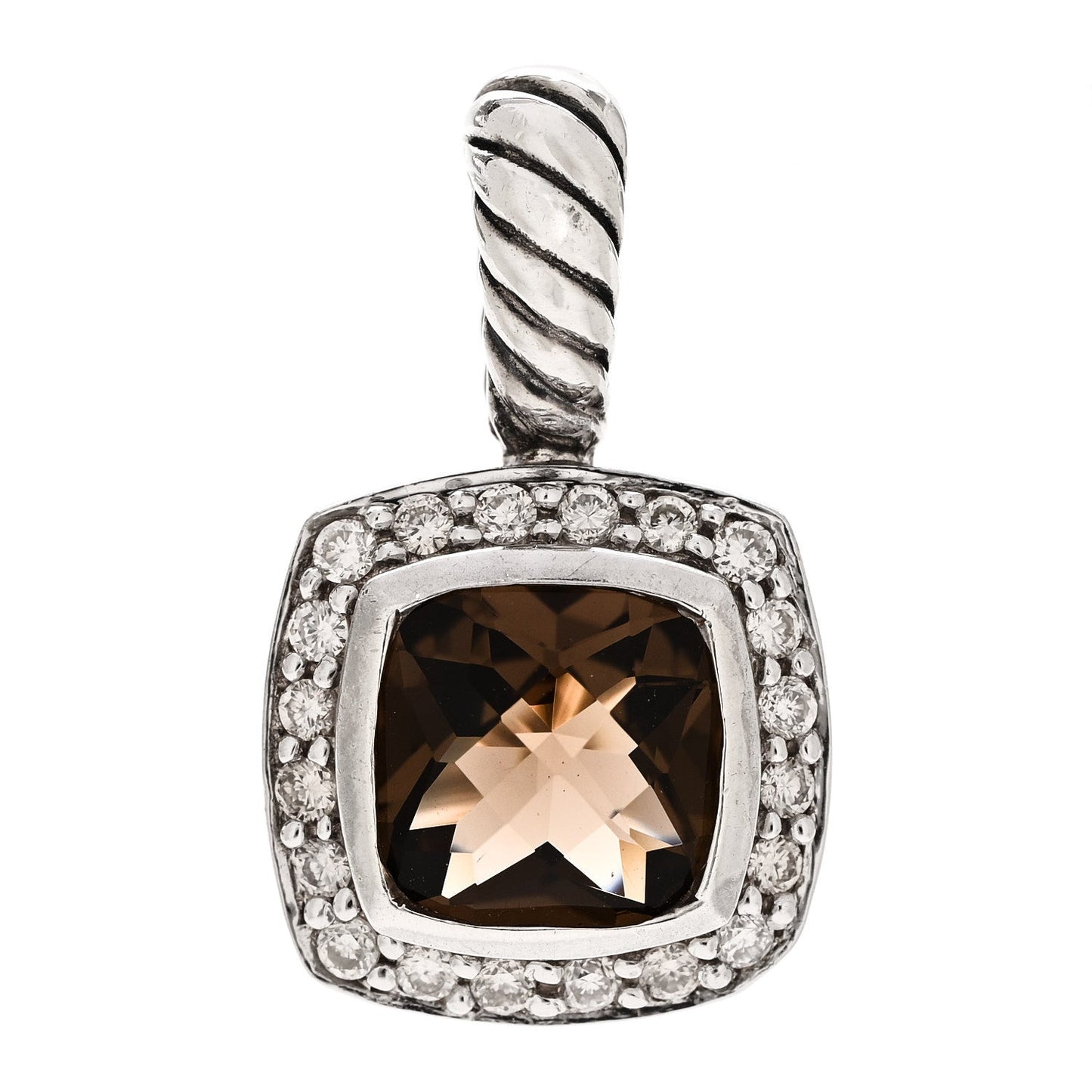 Sterling Silver Diamond Smoky Quartz 7mm Petite Albion Pendant