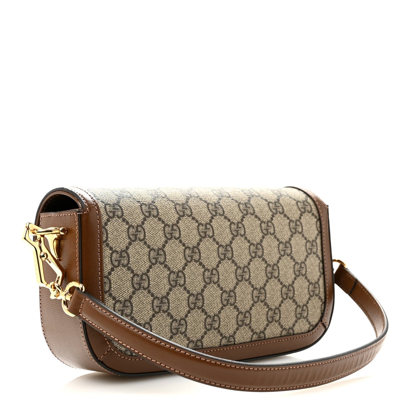 GG Supreme Monogram Small Horsebit 1955 Chain Shoulder Bag Beige Ebony Brown Sugar