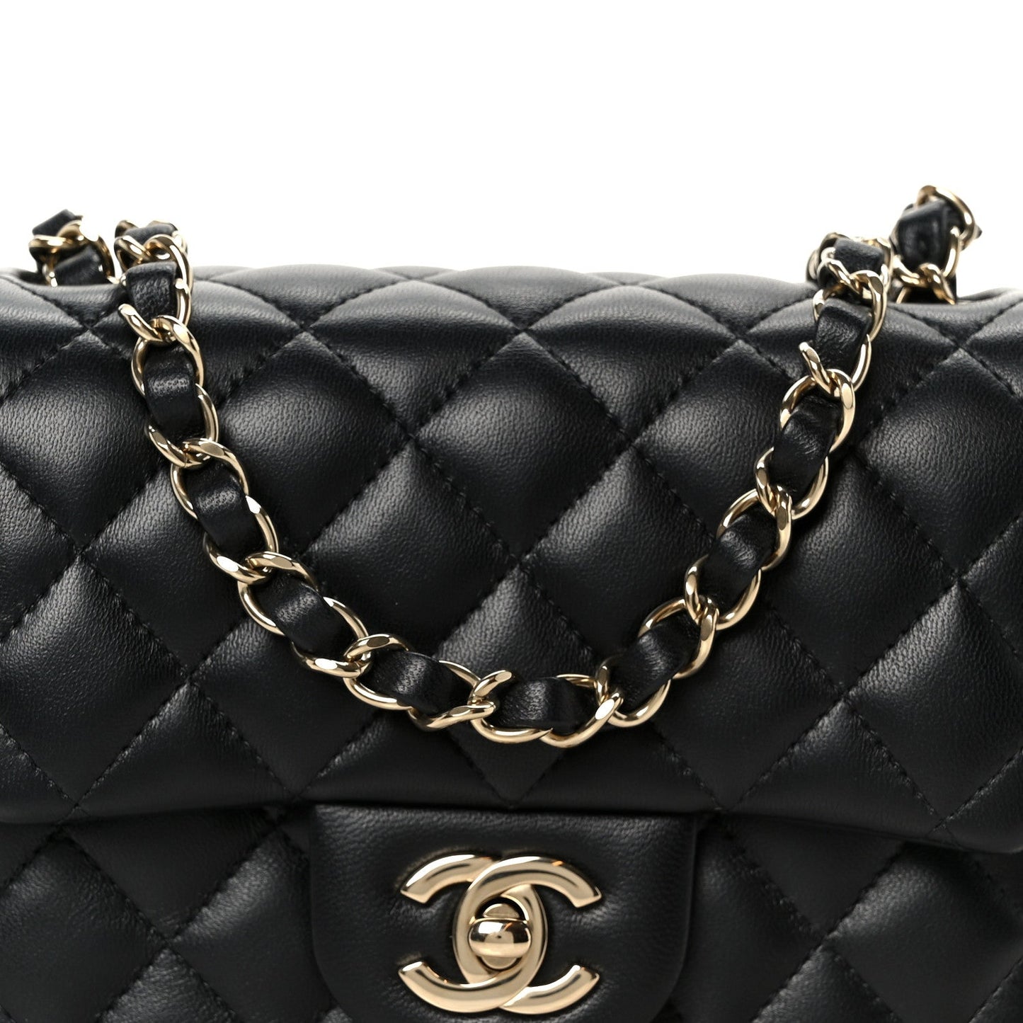 Lambskin Quilted Mini Square Flap Black