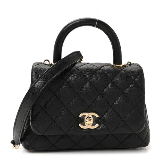 Caviar Quilted Extra Mini Coco Handle Flap Black
