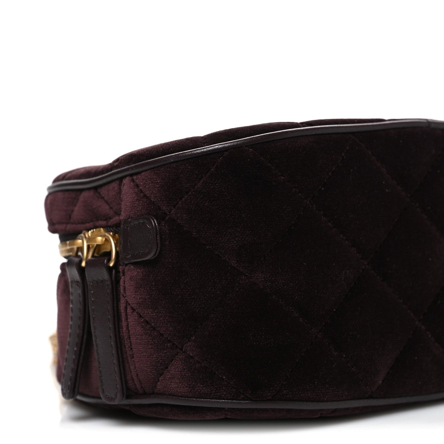 Velvet Quilted Top Handle Mini Bowling Bag Dark Brown
