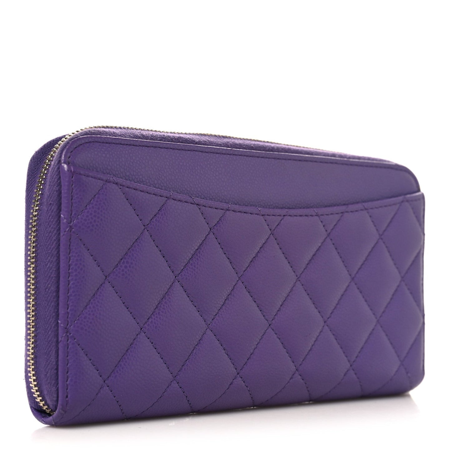 Caviar Quilted Large Gusset Zip Around Wallet Purple