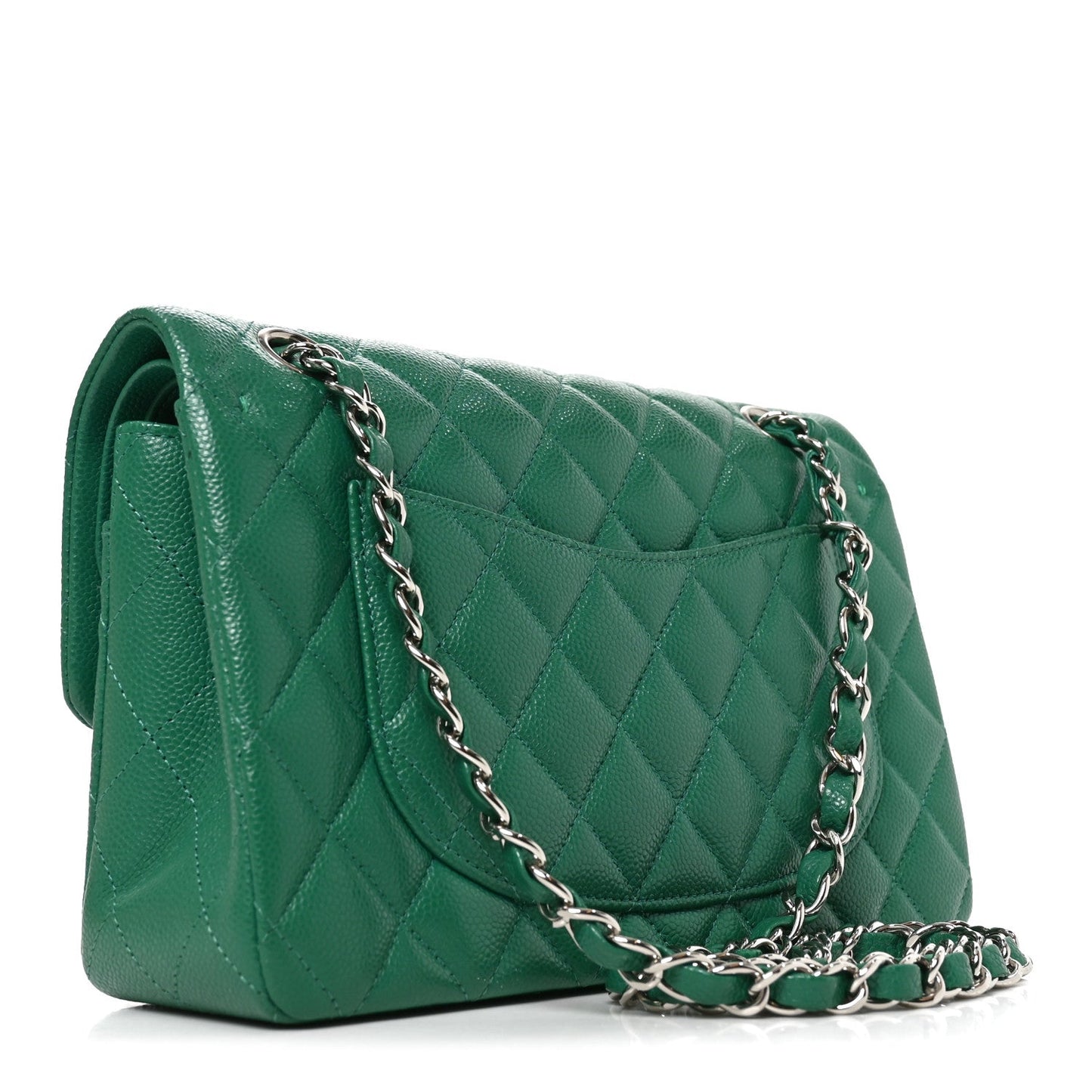 Caviar Quilted Small Double Flap Green