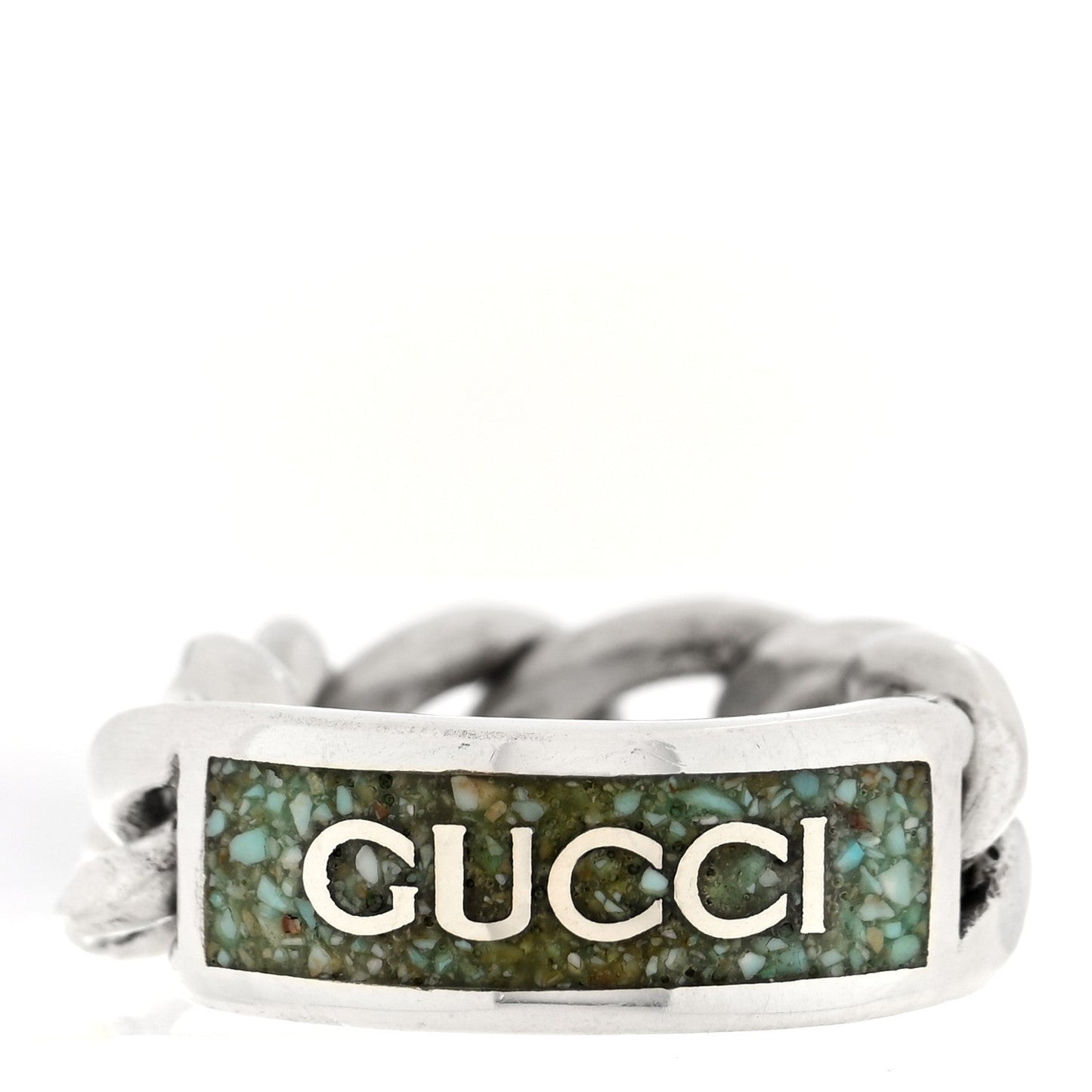 Sterling Silver Enamel Logo Chain Ring 49 4.75 Turquoise