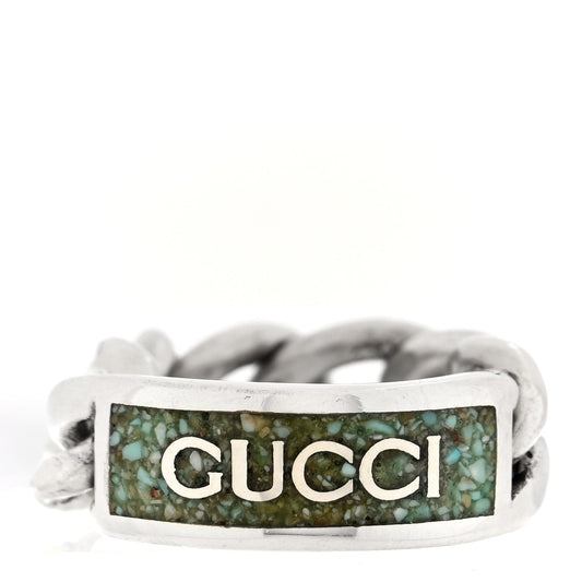 Sterling Silver Enamel Logo Chain Ring 49 4.75 Turquoise
