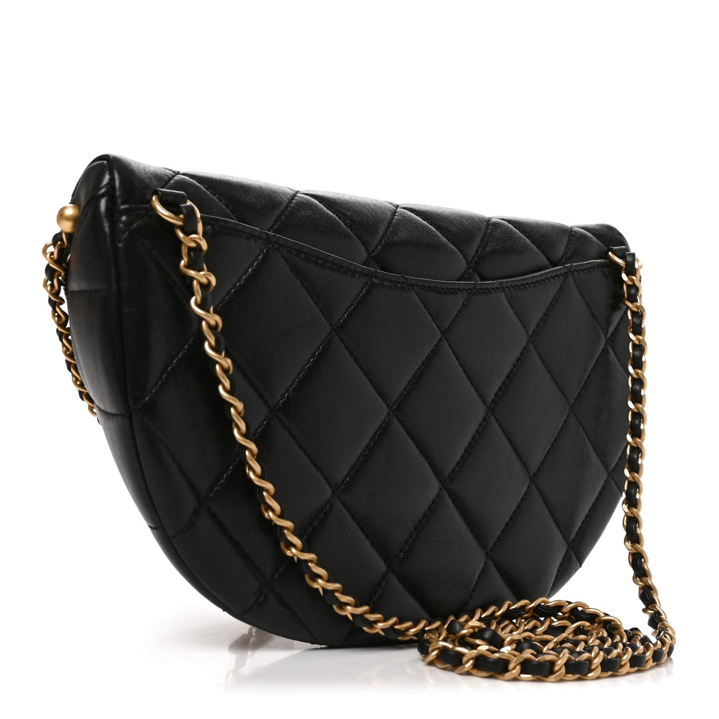 Shiny Lambskin Quilted Pearl Logo Waist Bag Black