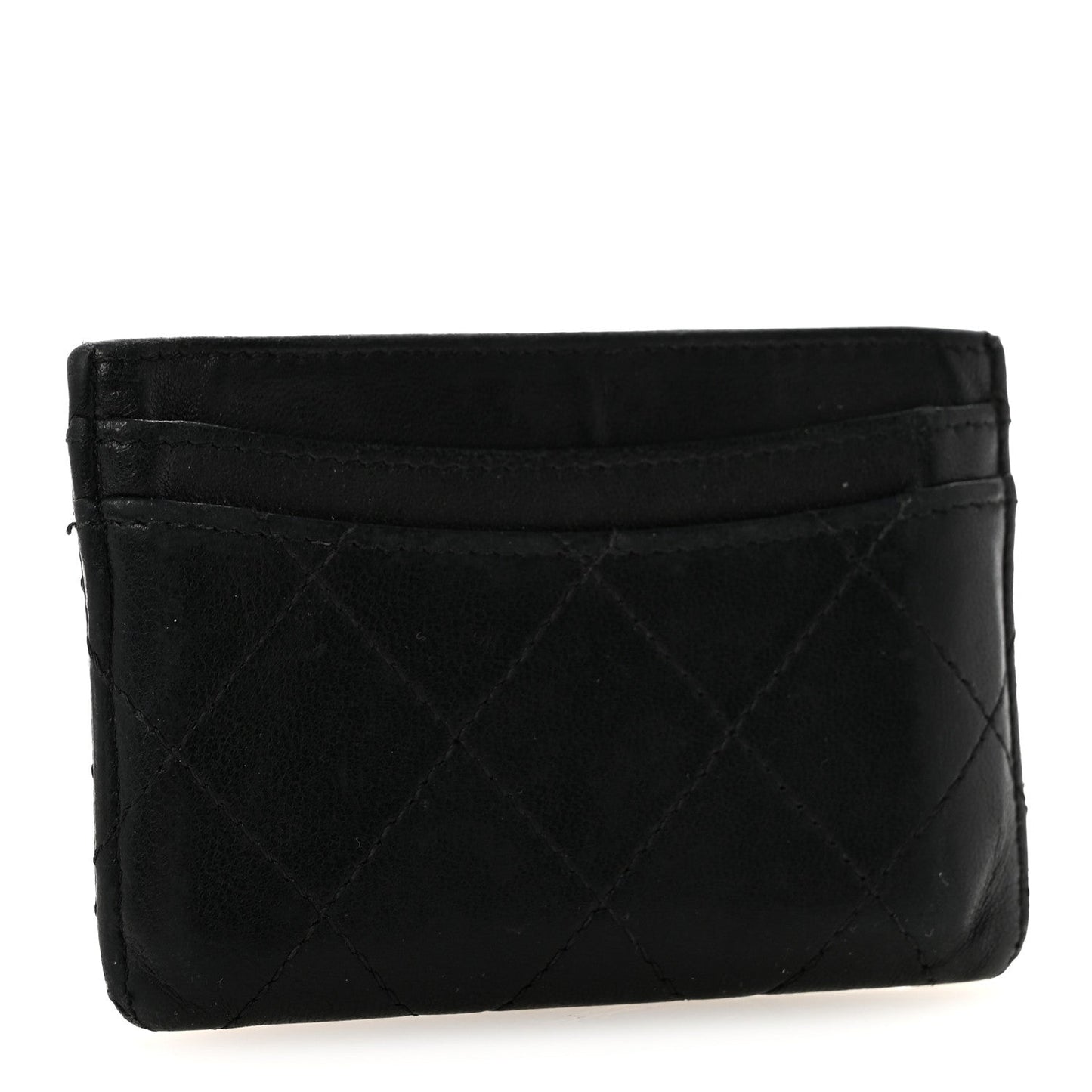 Lambskin Quilted Card Holder Black
