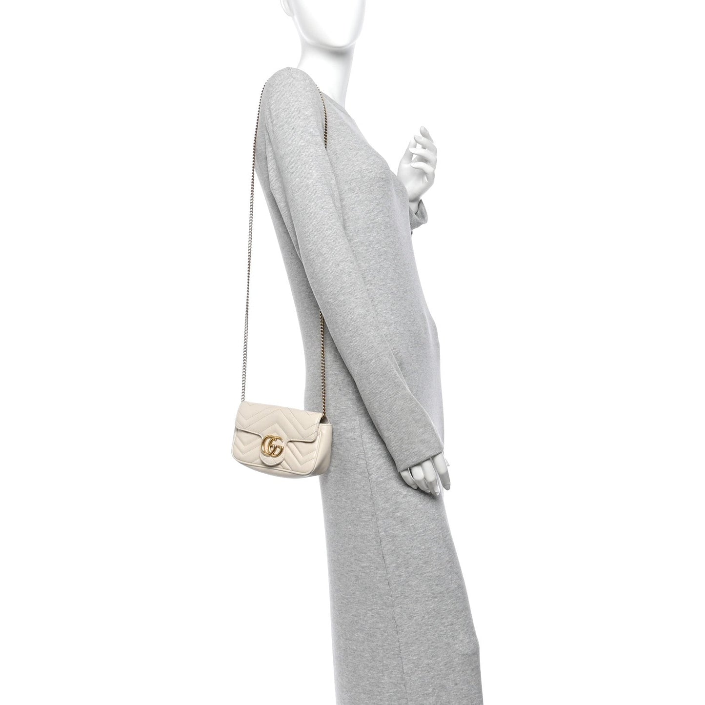Calfskin Matelasse Super Mini GG Marmont Shoulder Bag White