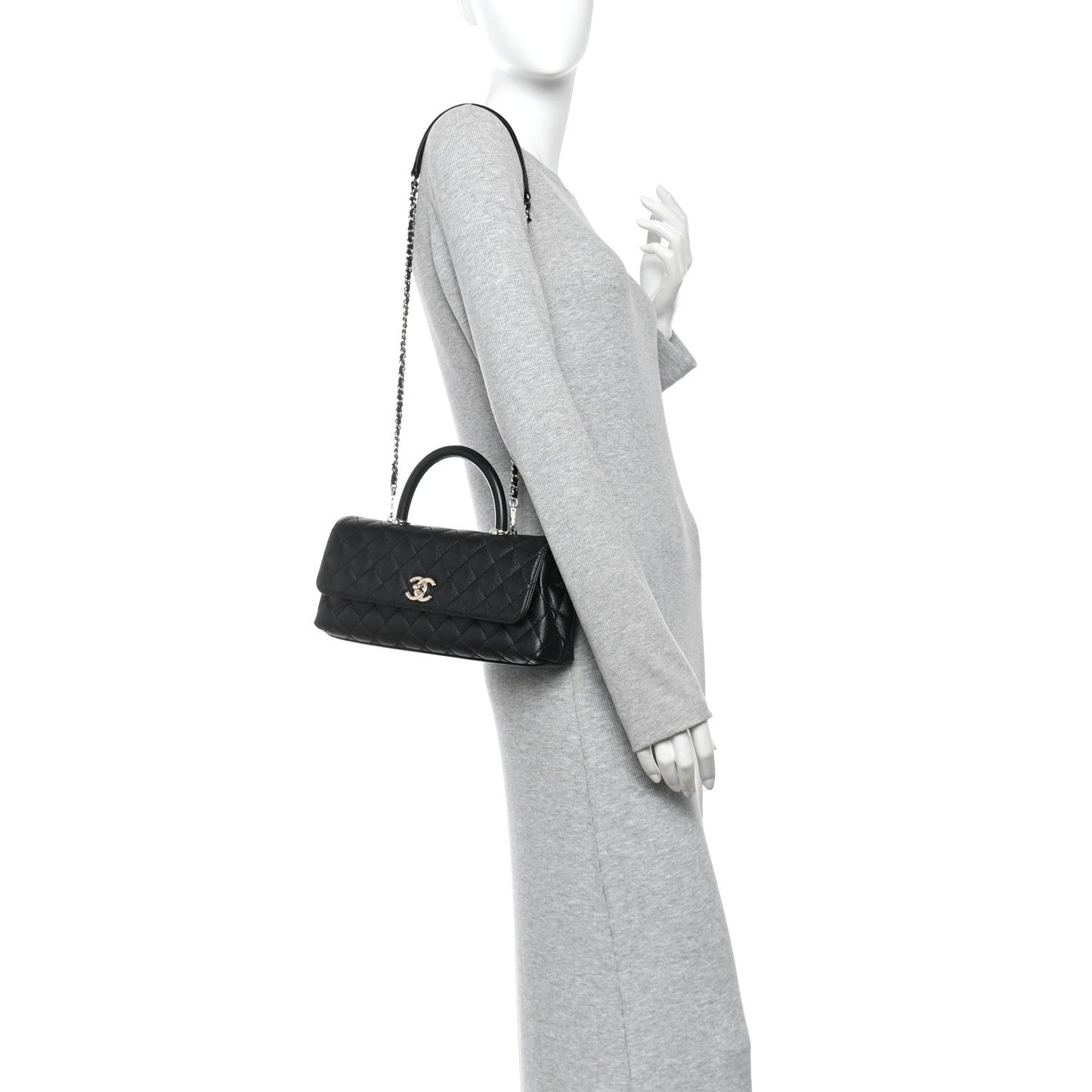 Caviar Quilted Maxi East West Coco Handle Flap Black