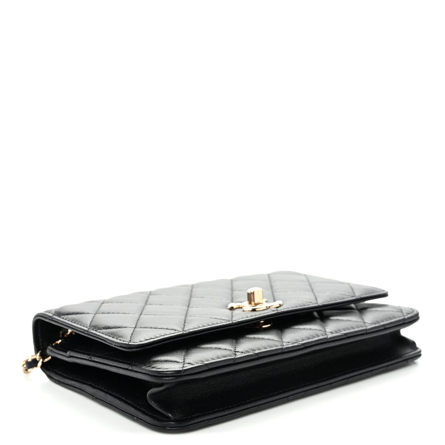 Lambskin Quilted Trendy CC Wallet On Chain WOC Black