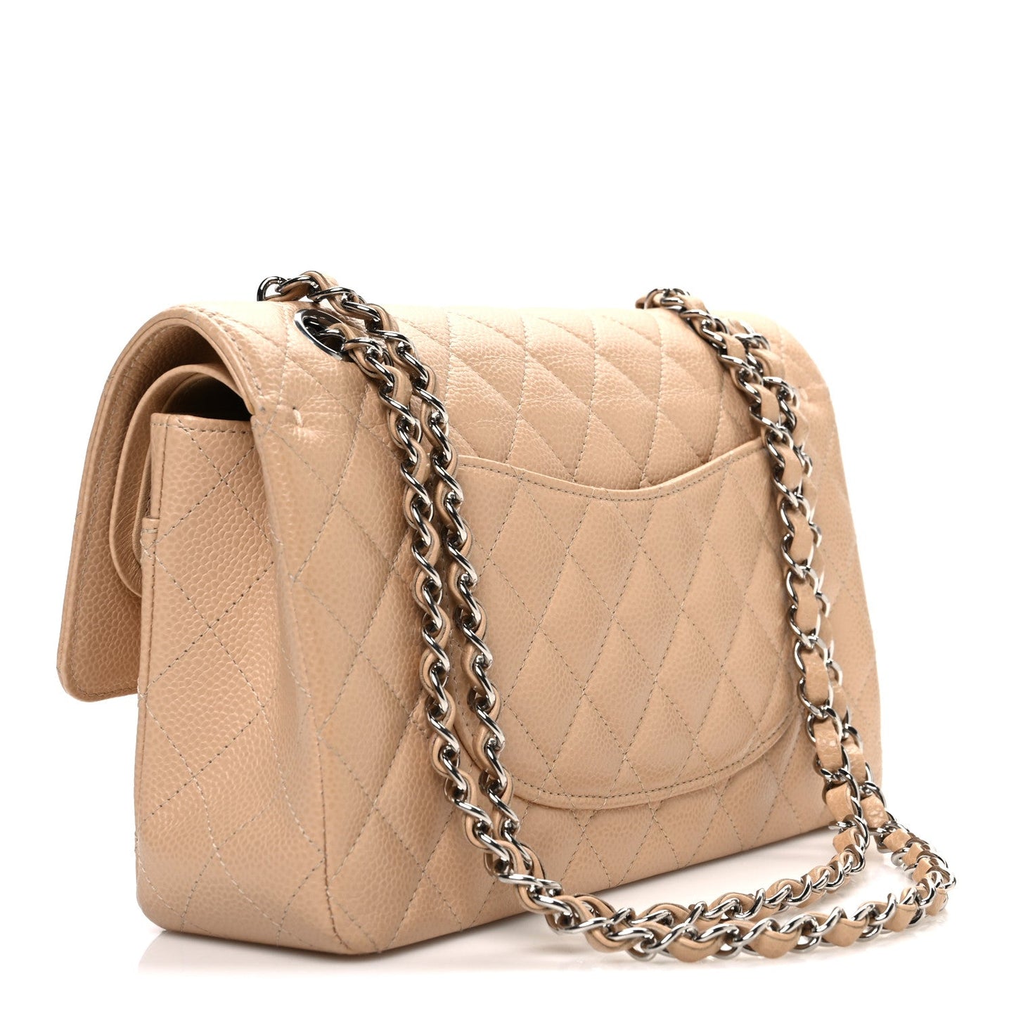 Caviar Quilted Medium Double Flap Beige