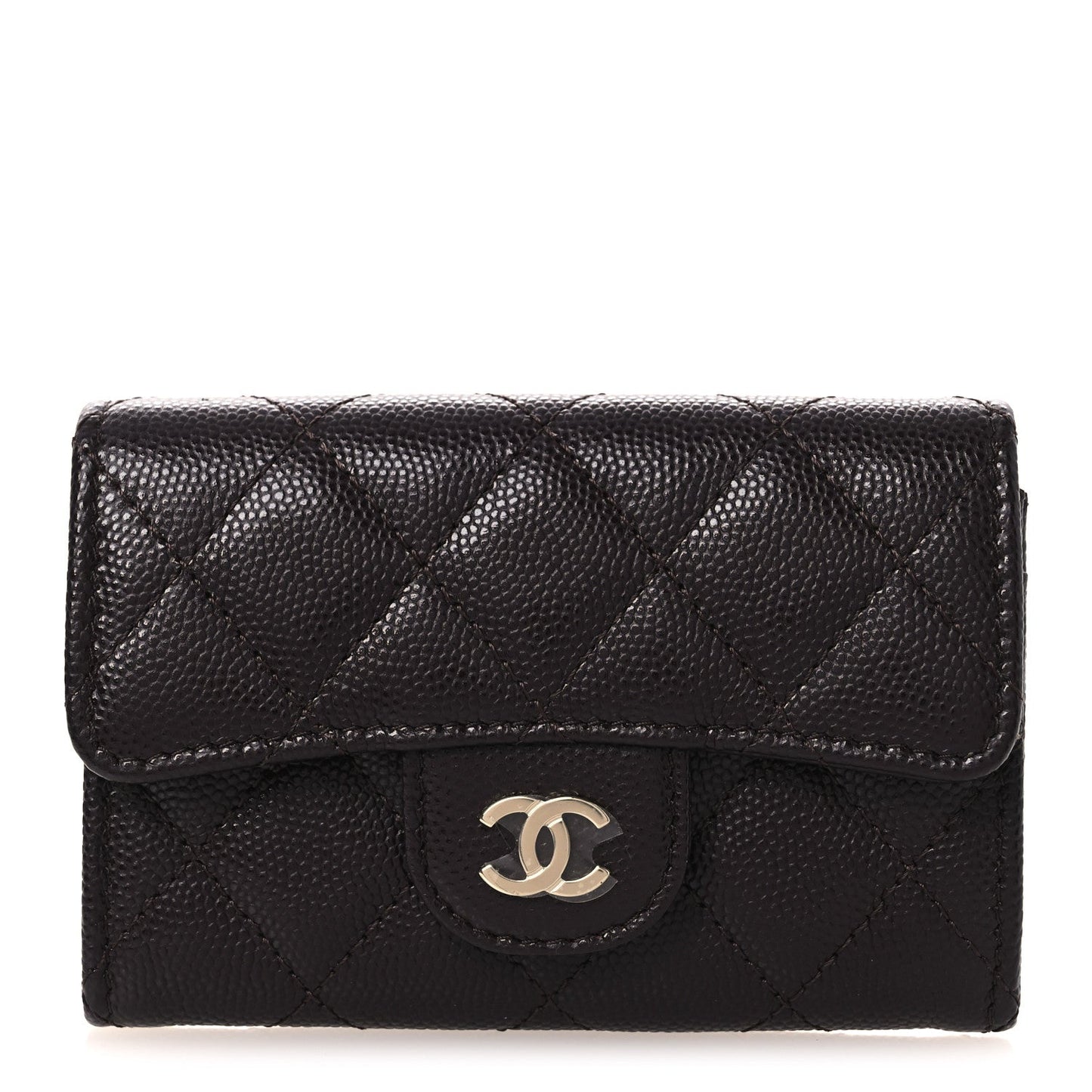 Caviar Quilted Flap Card Holder Wallet Burgundy