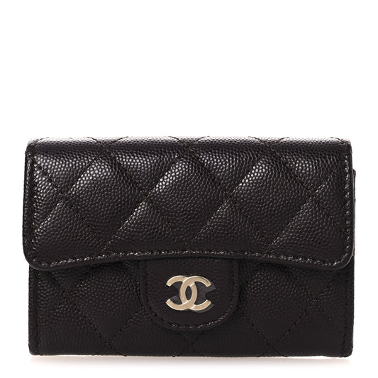 Caviar Quilted Flap Card Holder Wallet Burgundy