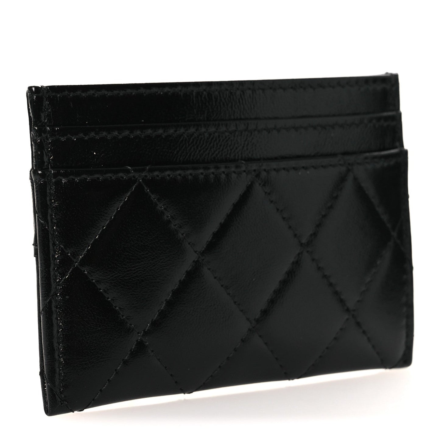 Shiny Crumpled Calfskin Quilted 31 Card Holder Black
