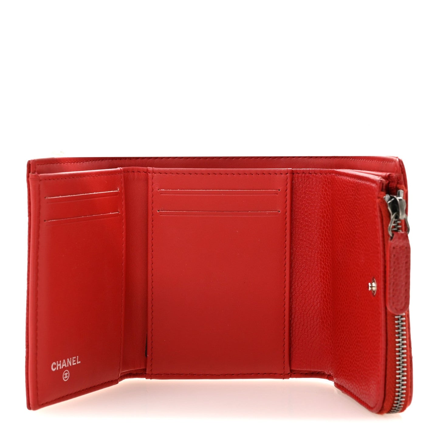 Caviar Quilted CC Zip Tri-Fold Wallet Red