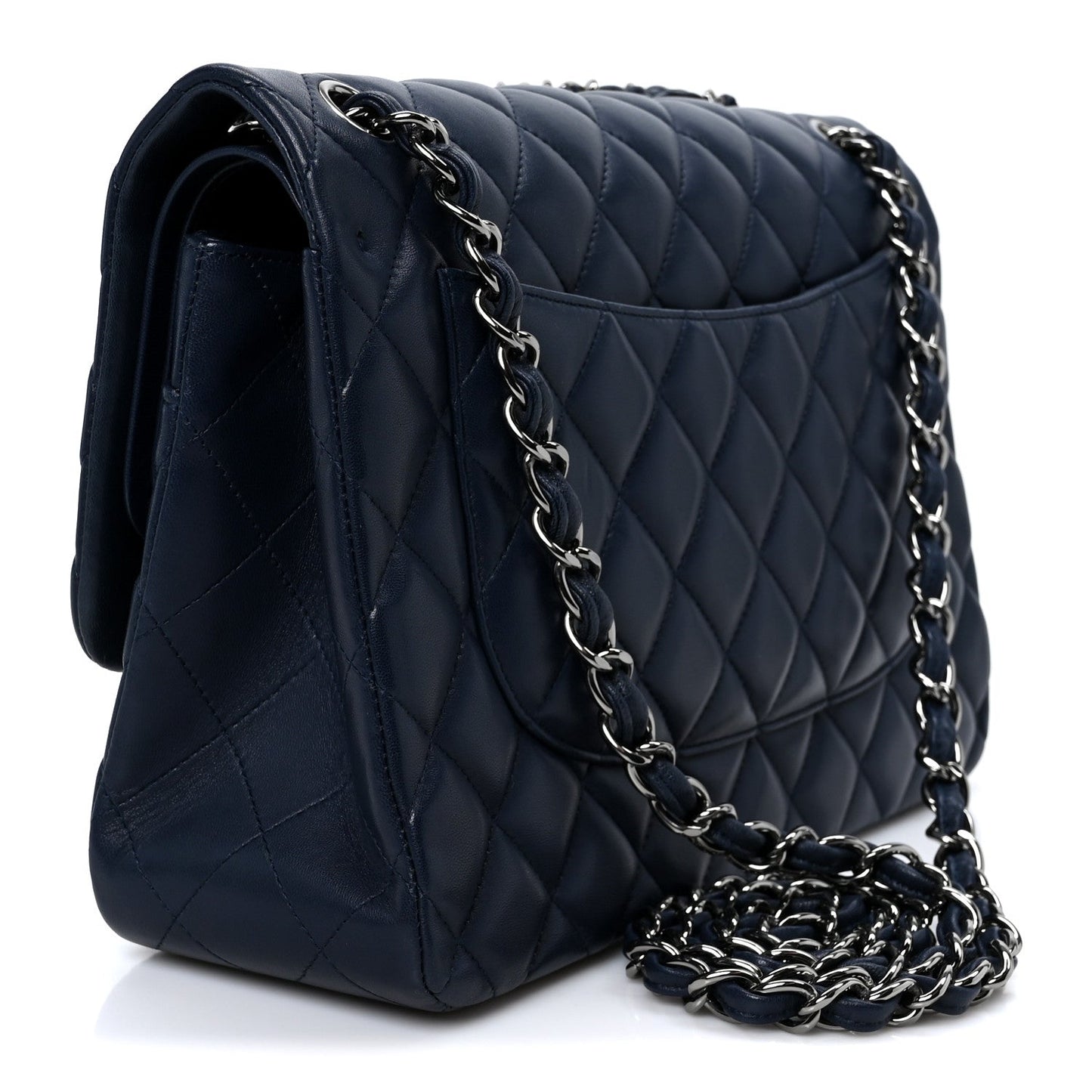 Lambskin Quilted Jumbo Double Flap Navy
