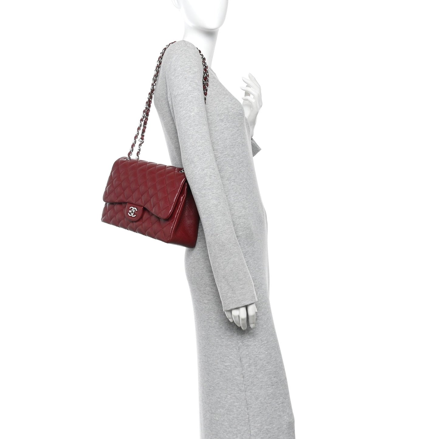 Caviar Quilted Jumbo Double Flap Burgundy