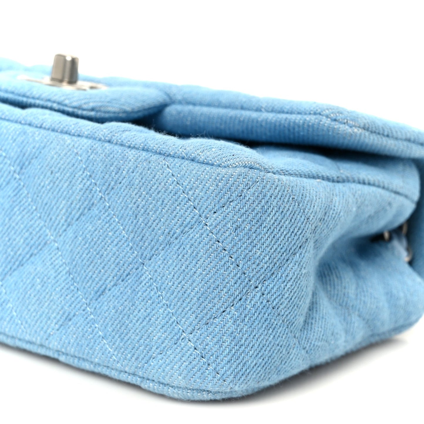 Denim Quilted Mini Rectangular Flap Blue