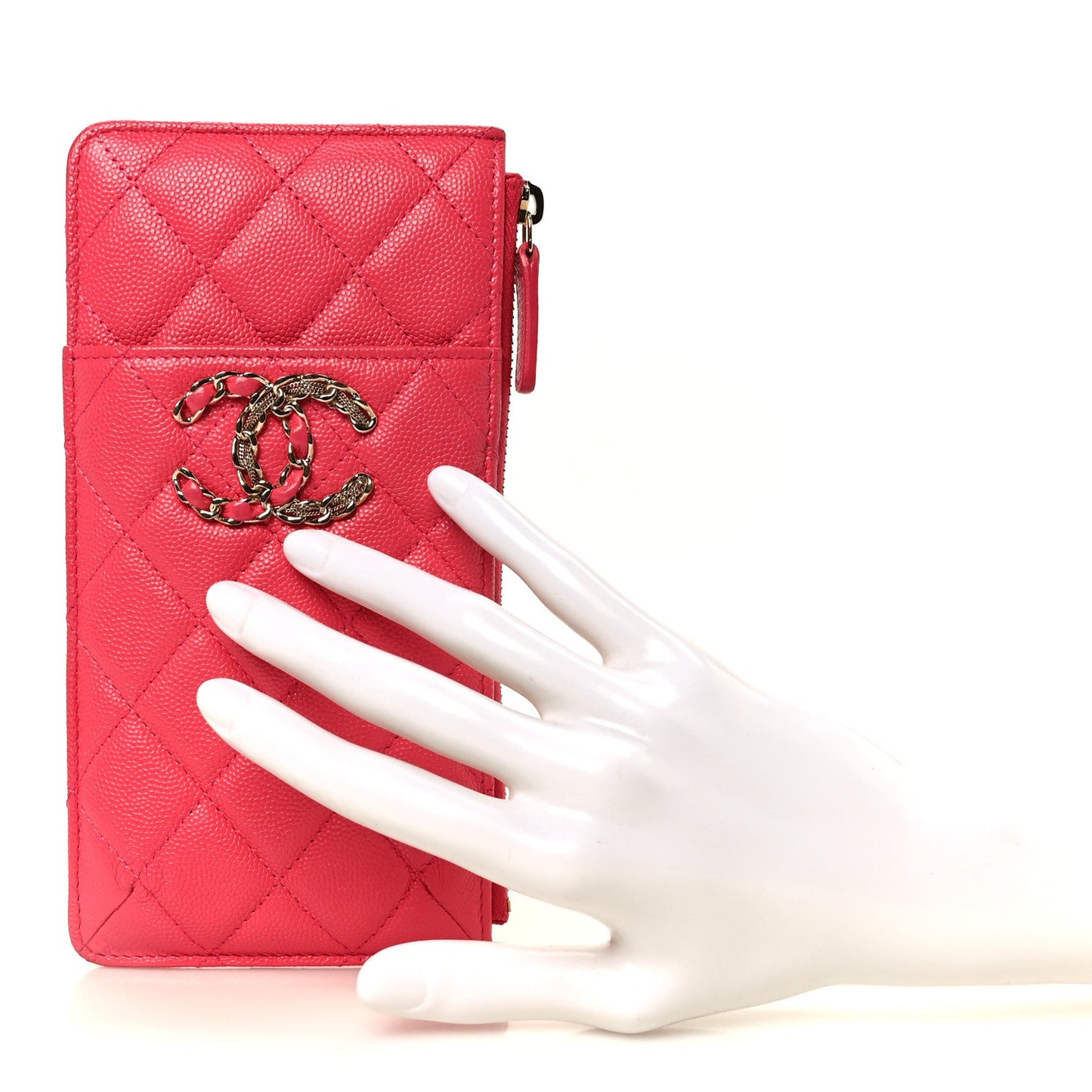Caviar Quilted French New Wave Flat Wallet Pouch Pink
