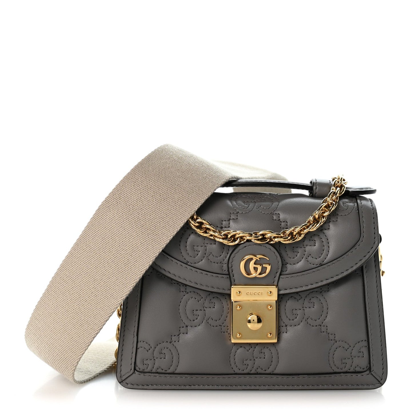 Calfskin GG Matelasse Mini Top Handle Shoulder Bag Grey