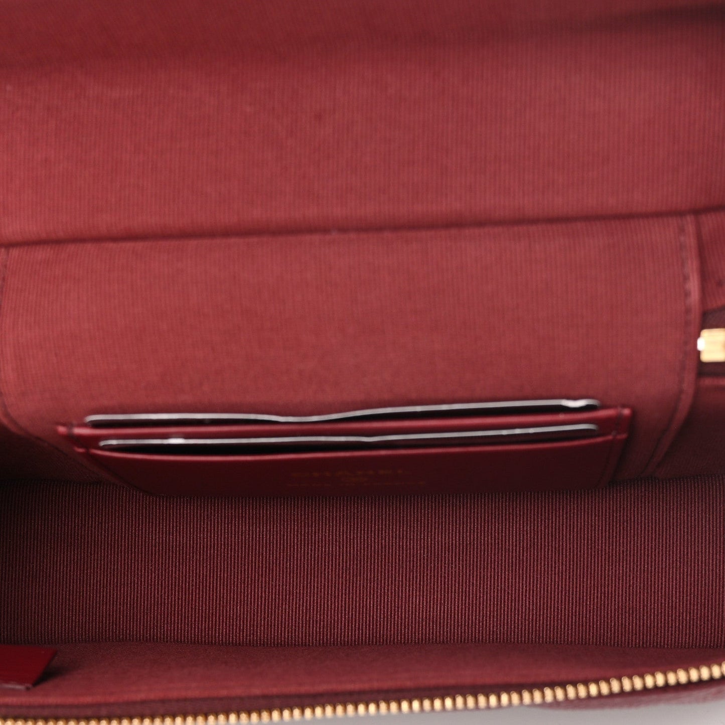 Caviar Chevron Quilted Top Handle Slim Vanity With Chain Burgundy