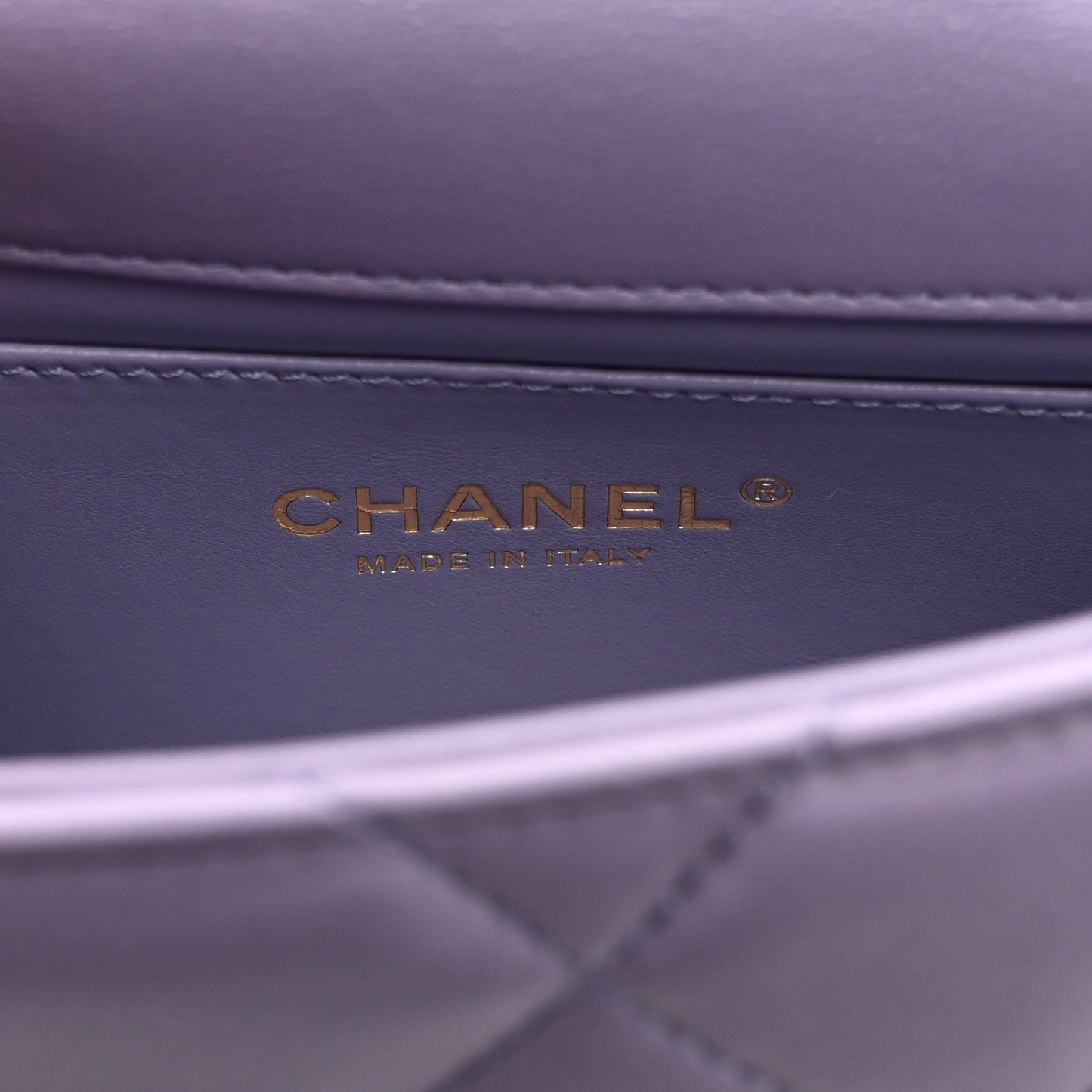 Shiny Lambskin Quilted Mini Pearl Logo Flap Light Purple
