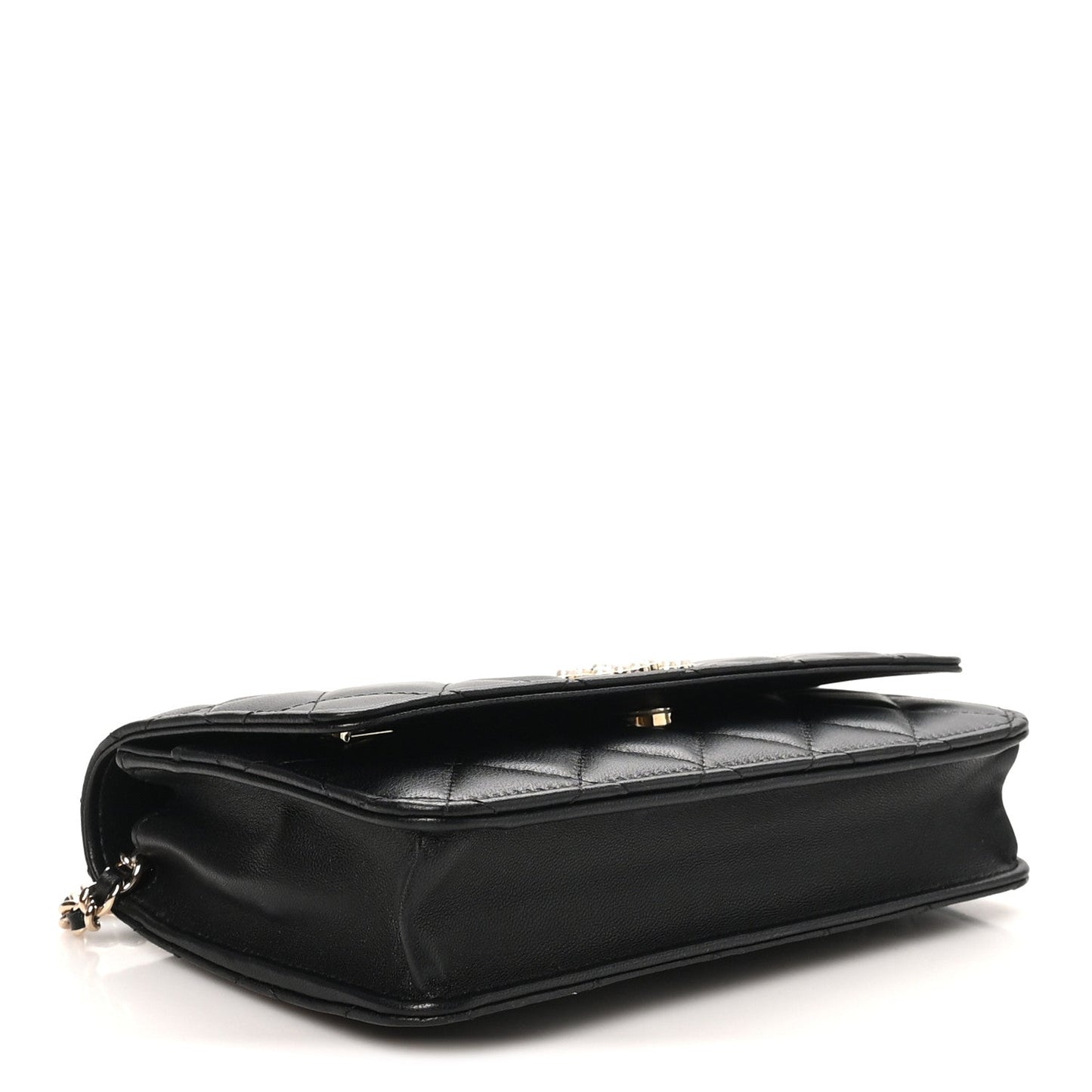 Lambskin Quilted Pearl CC Wallet on Chain WOC Black