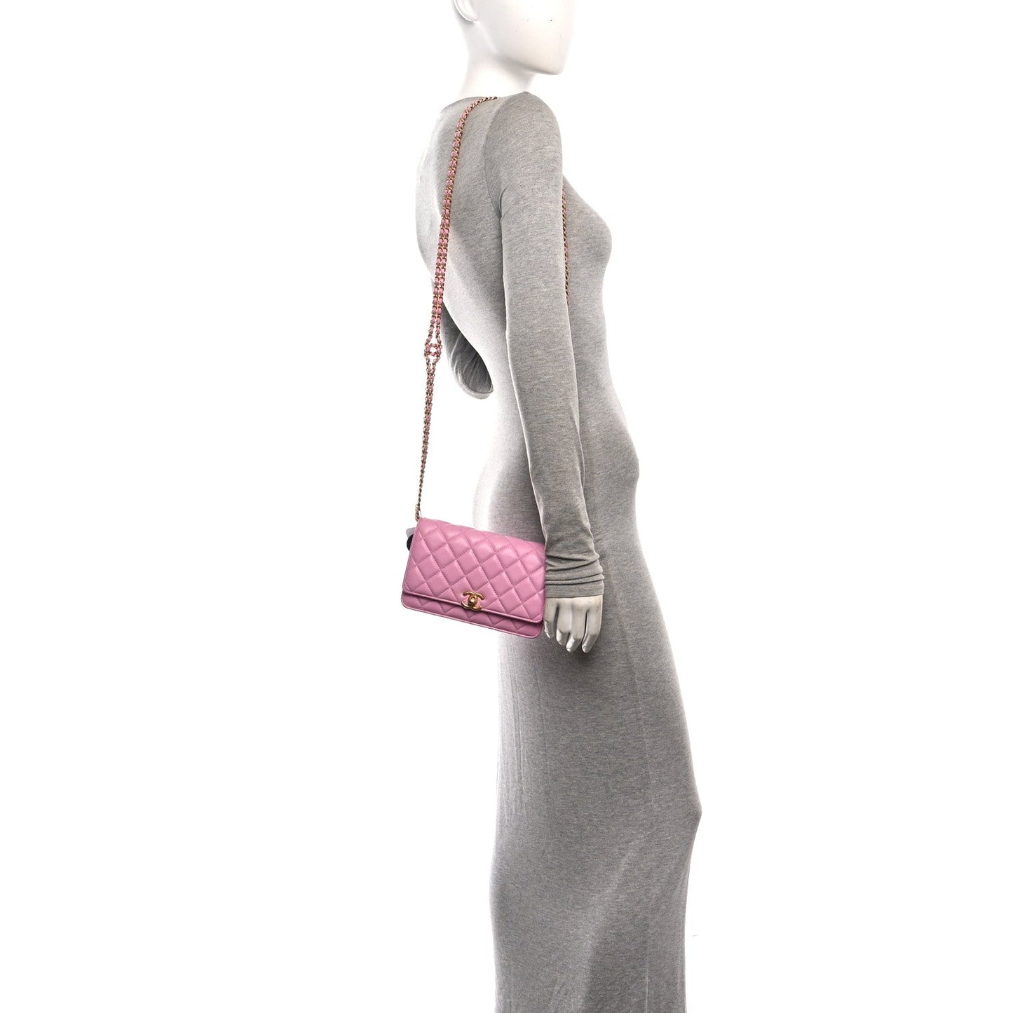 Lambskin Quilted Secret CC Wallet On Chain WOC Pink