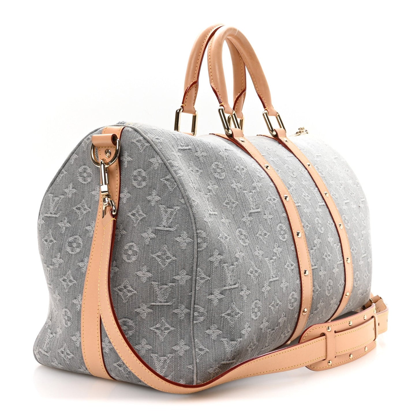 Denim Monogram Studded Keepall Bandouliere 45 Cloudy Grey