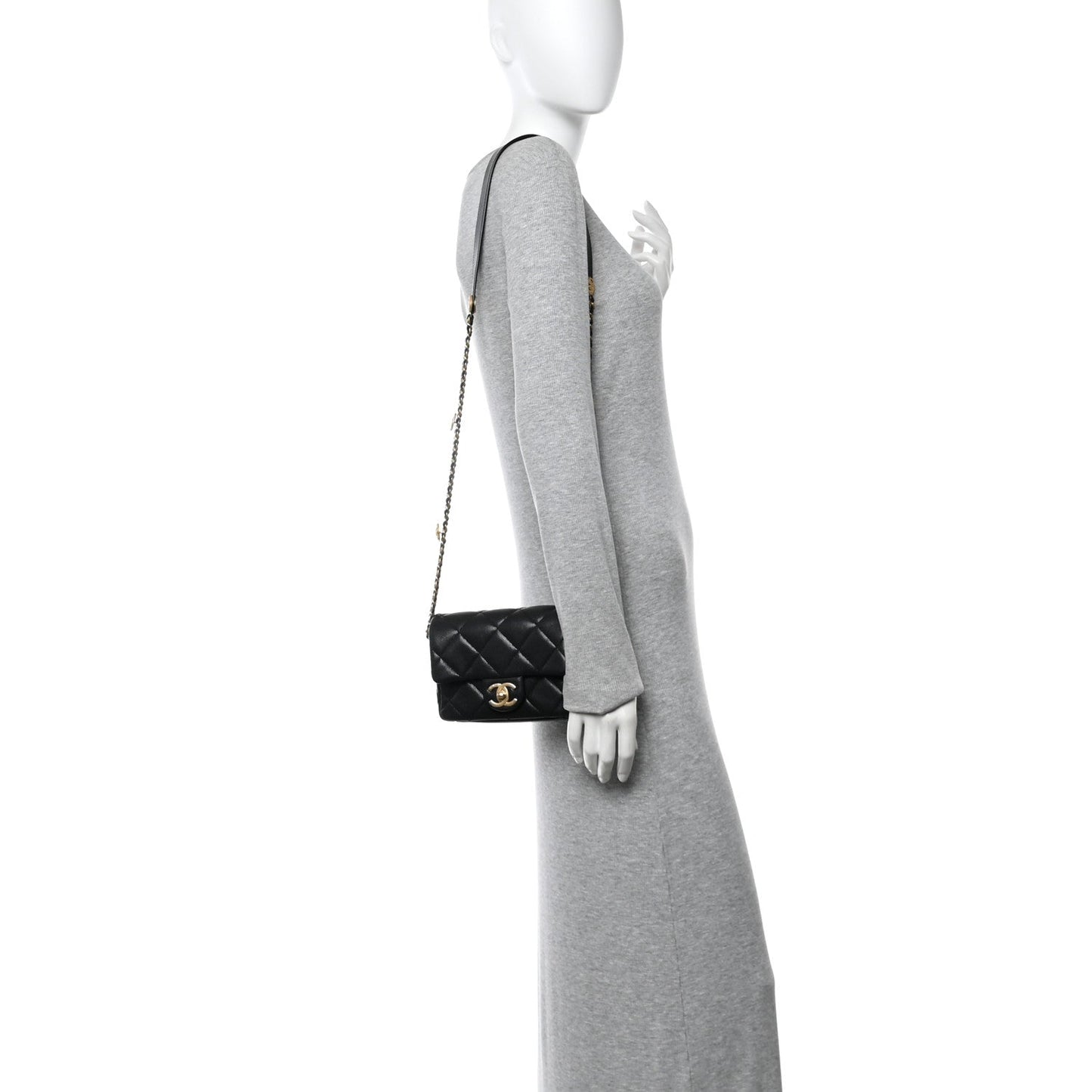 Caviar Quilted Mini Twist Your Buttons Flap Black