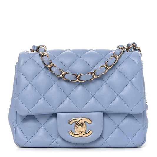 Lambskin Quilted Mini Square Flap Blue