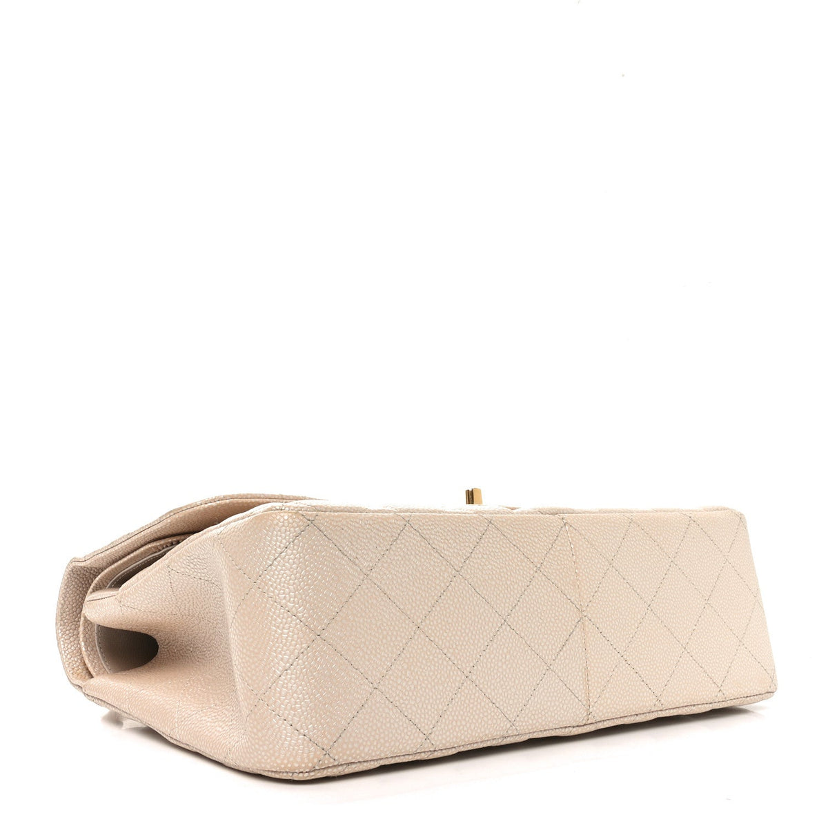 Iridescent Caviar Quilted Jumbo Double Flap Beige