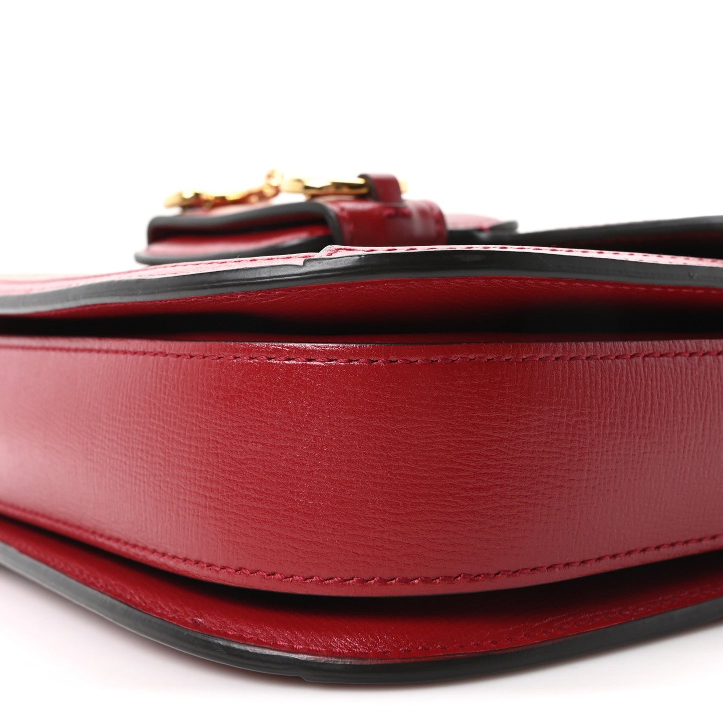 GG Supreme Monogram Azalea Calfskin Horsebit 1955 Shoulder Bag Beige Ebony New Cherry Red