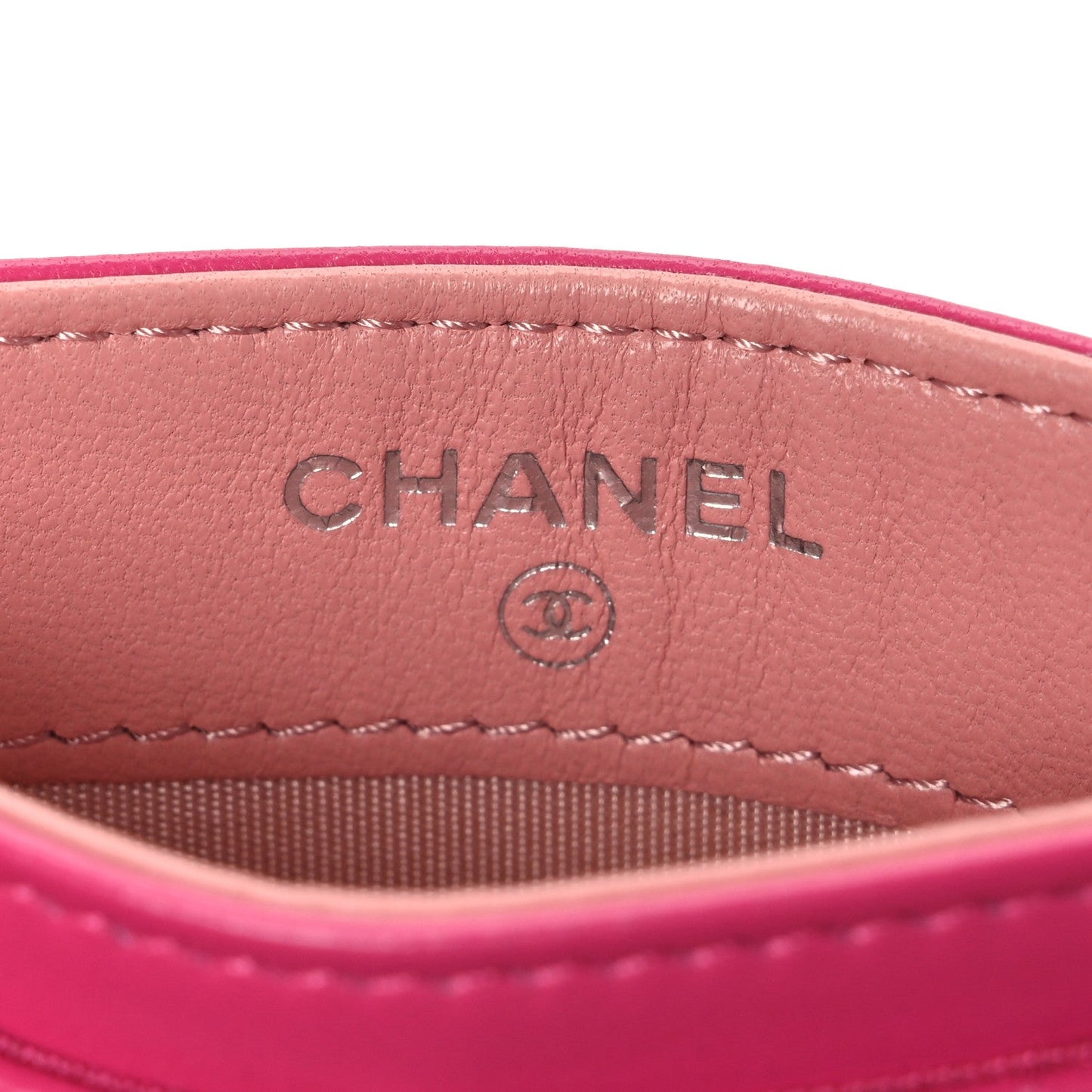 Caviar Camellia Embossed Card Holder Fuchsia