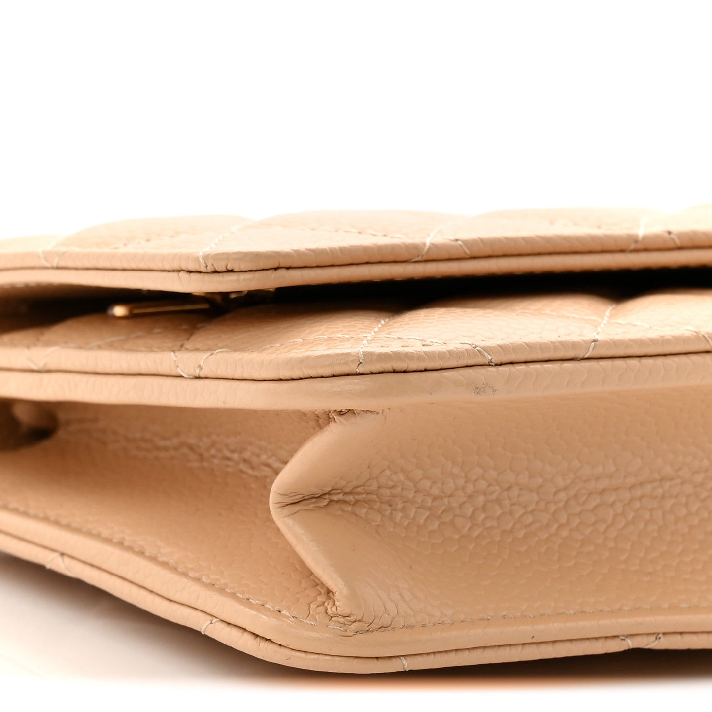 Caviar Quilted Wallet on Chain WOC Beige