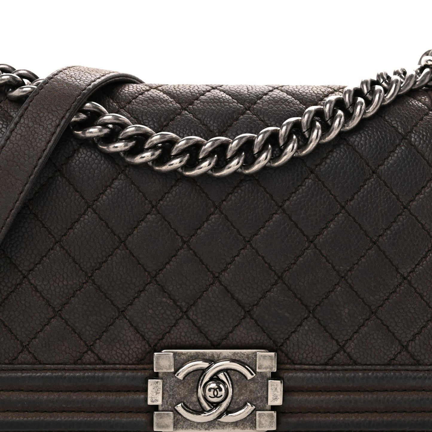 Iridescent Caviar Quilted Medium Boy Flap Dark Grey