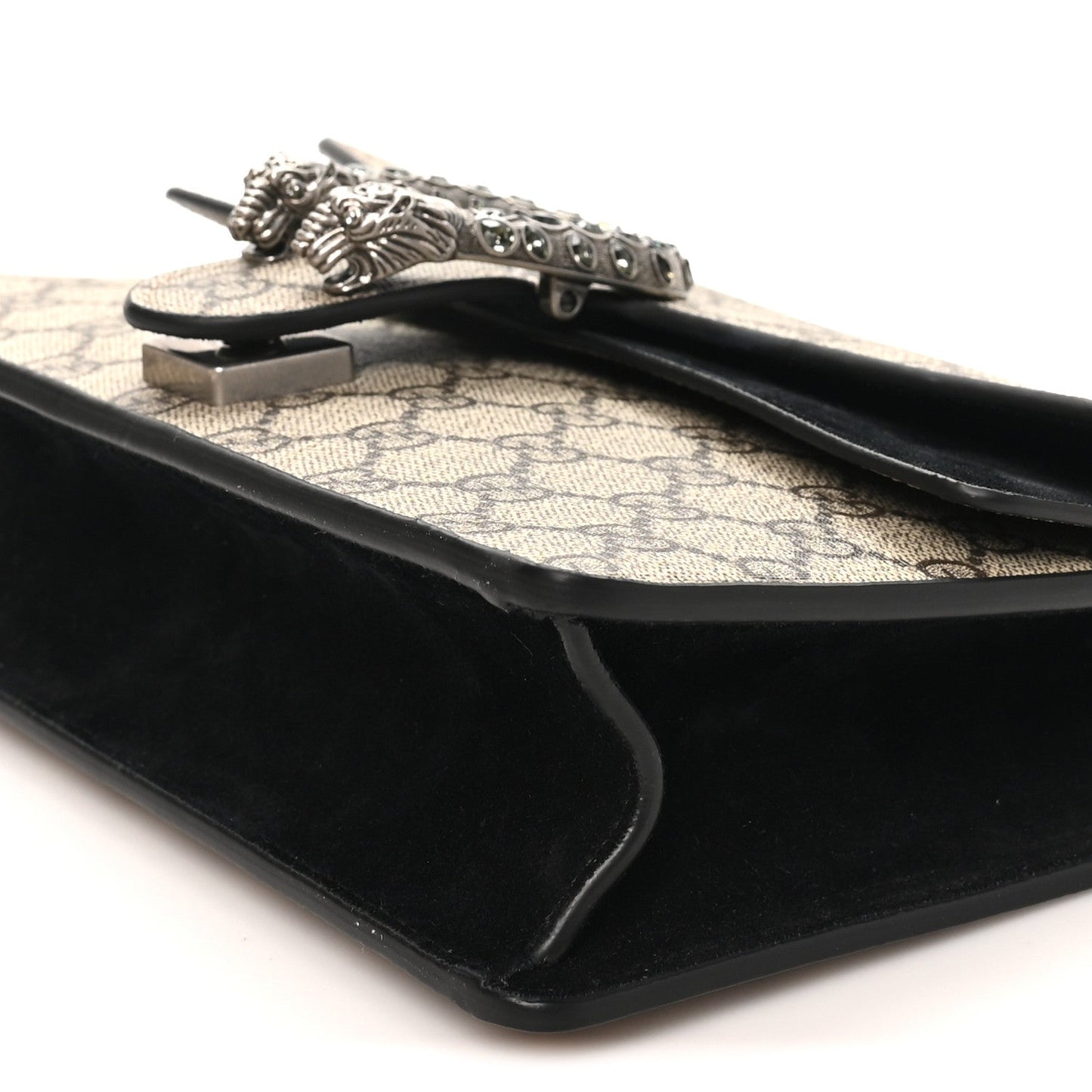 GG Supreme Monogram Suede Crystal Small Dionysus Shoulder Bag Beige Ebony Black Beige Ebony Black