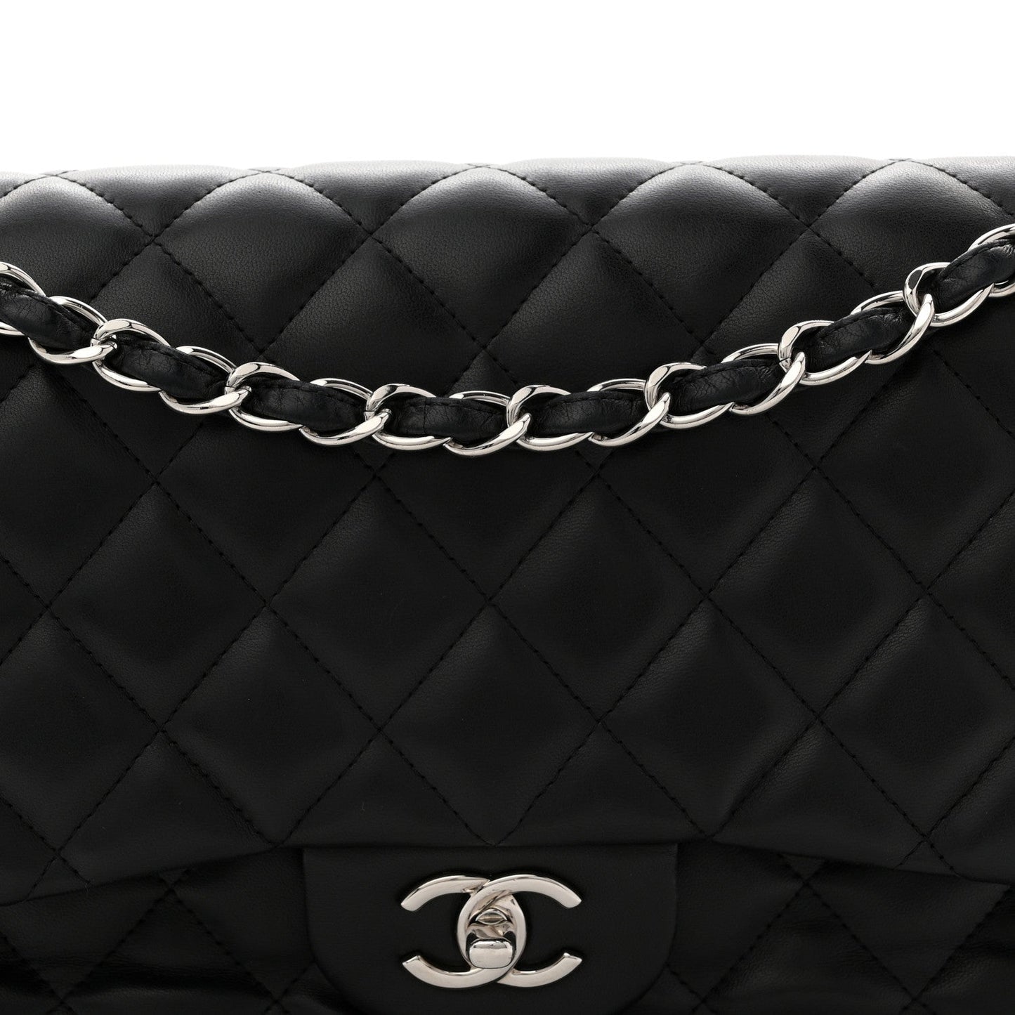 Lambskin Quilted Jumbo Double Flap Black