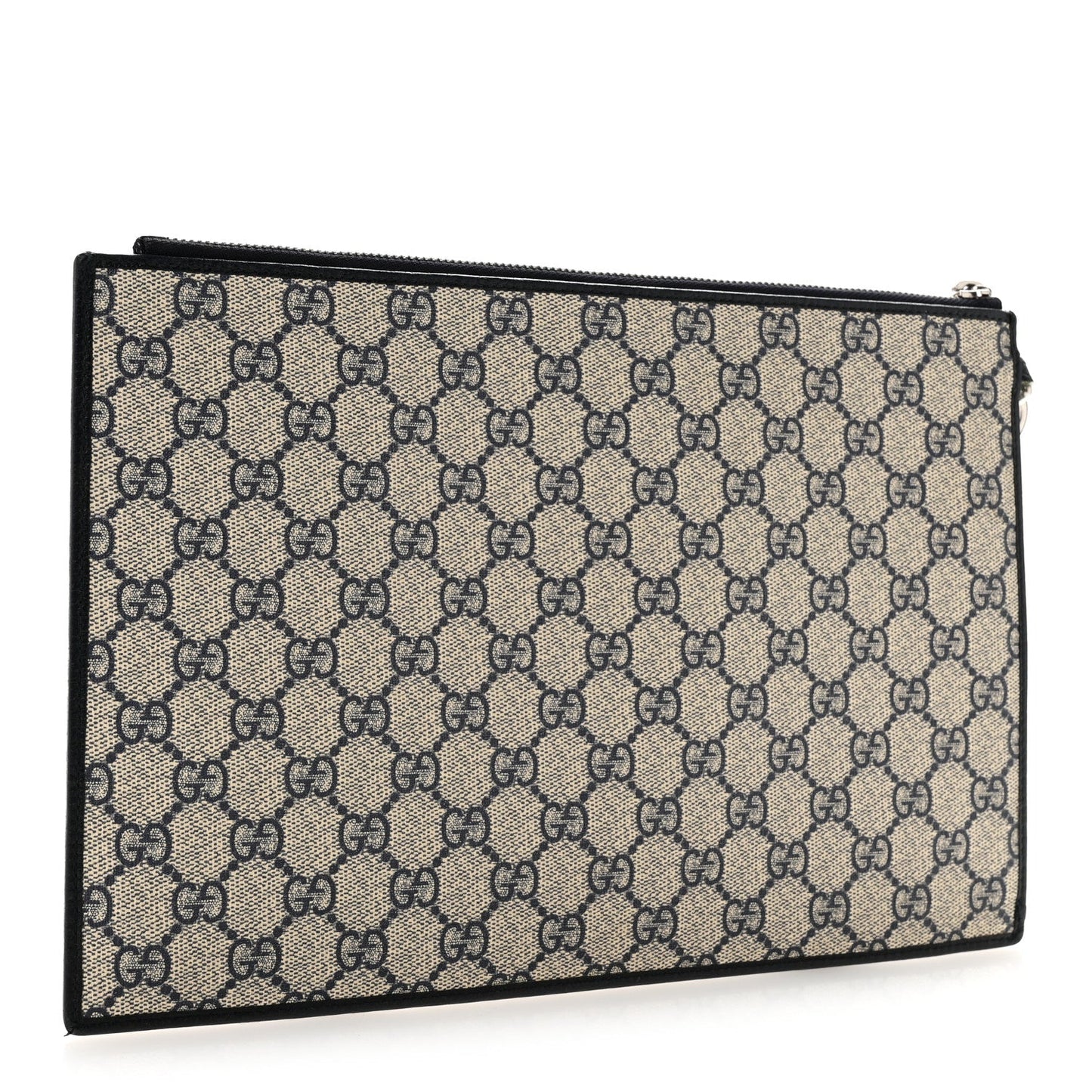 GG Supreme Monogram Textured Dollar Calfskin Retro Interlocking G Wristlet Pouch Beige Blue