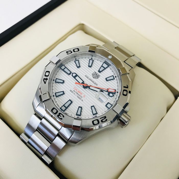 Tag Heuer Aquaracer Calibre 5 Automatic White Dial Silver Steel Strap Watch for Men - WAY2013.BA0927