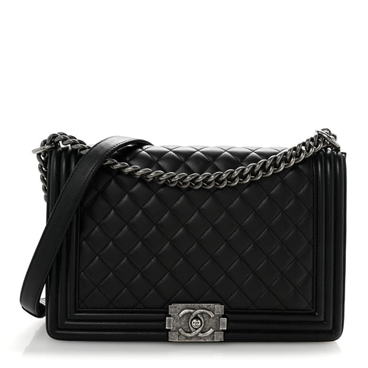 Lambskin Quilted New Medium Boy Flap Black