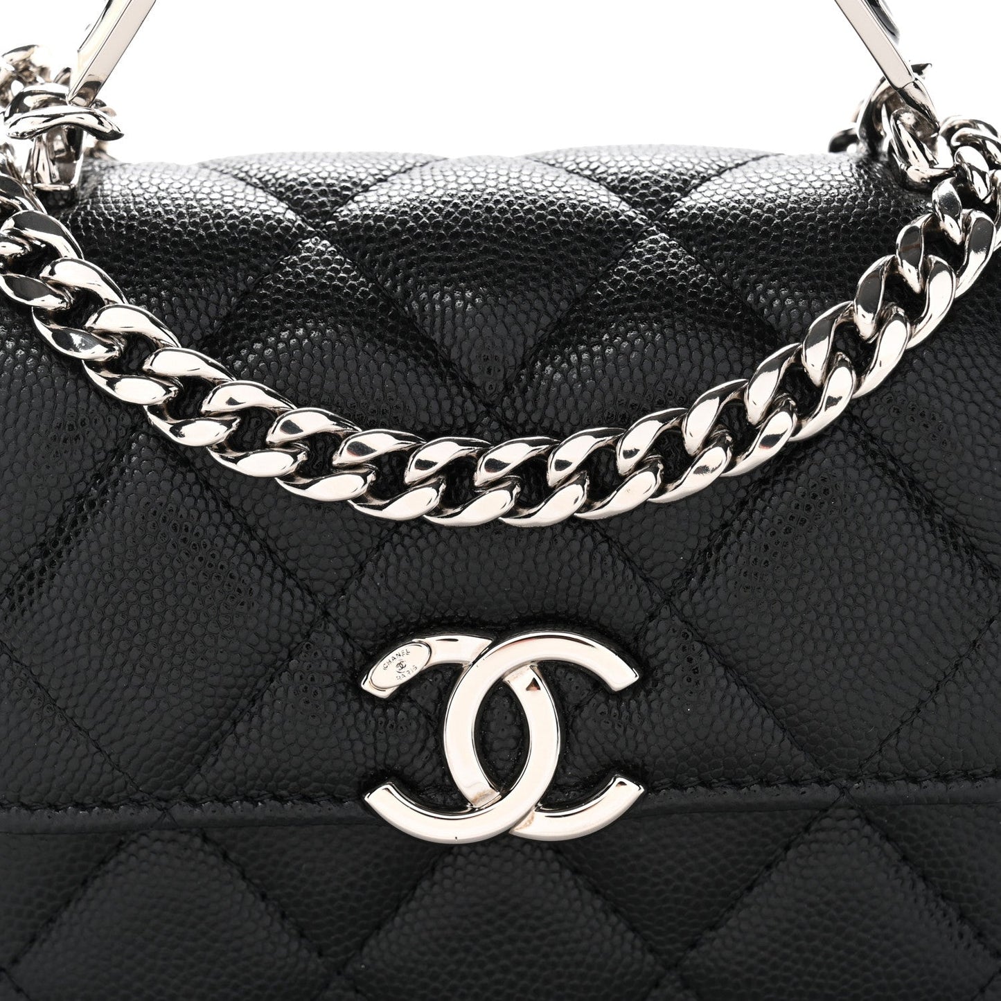 Caviar Quilted Enamel Top Handle Flap Clutch With Chain Black Clutch With Chain Black